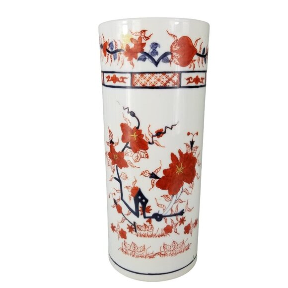 Robinsons Hand Decorated Hong Kong Porcelain Vase 9.75" Red & Blue Floral - Picture 1 of 7
